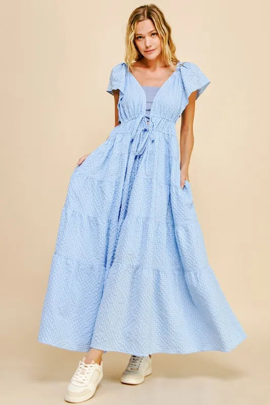Davi & Dani Crinkled Texture Flutter Cap Sleeve Midi Dress - Brittney MADE