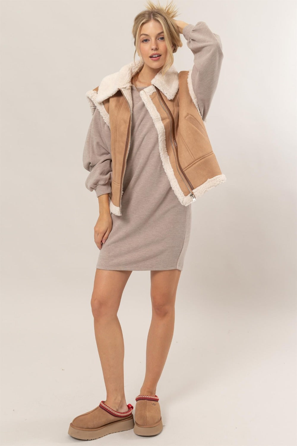 HYFVE Fur-Contrast Zip Up Suede Vest - Brittney MADE