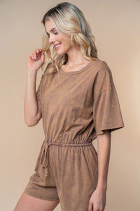 White Birch Full Size Short Sleeve Drawstring Romper - Brittney MADE