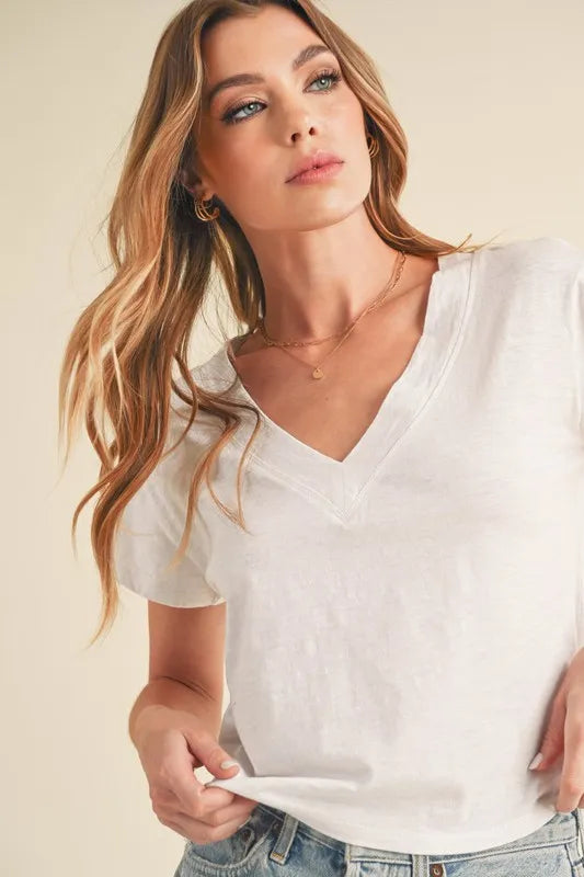 Aemi + Co Side Slit V-Neck Short Sleeve Cropped T-Shirt - Brittney MADE