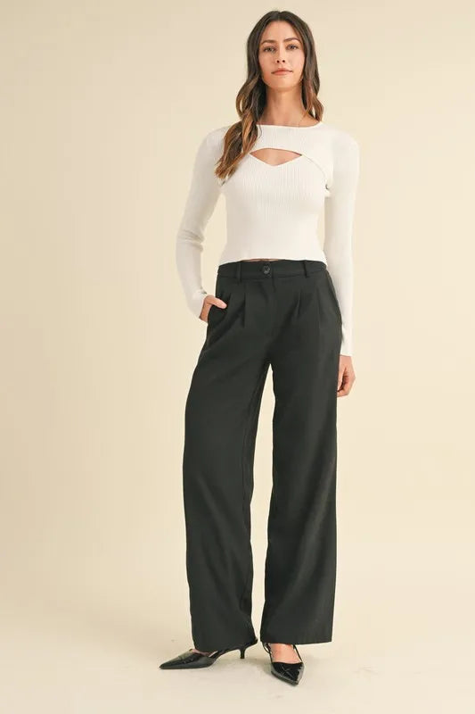 MABLE Cut Out Long Sleeve Ribbed Knit Top - Brittney MADE