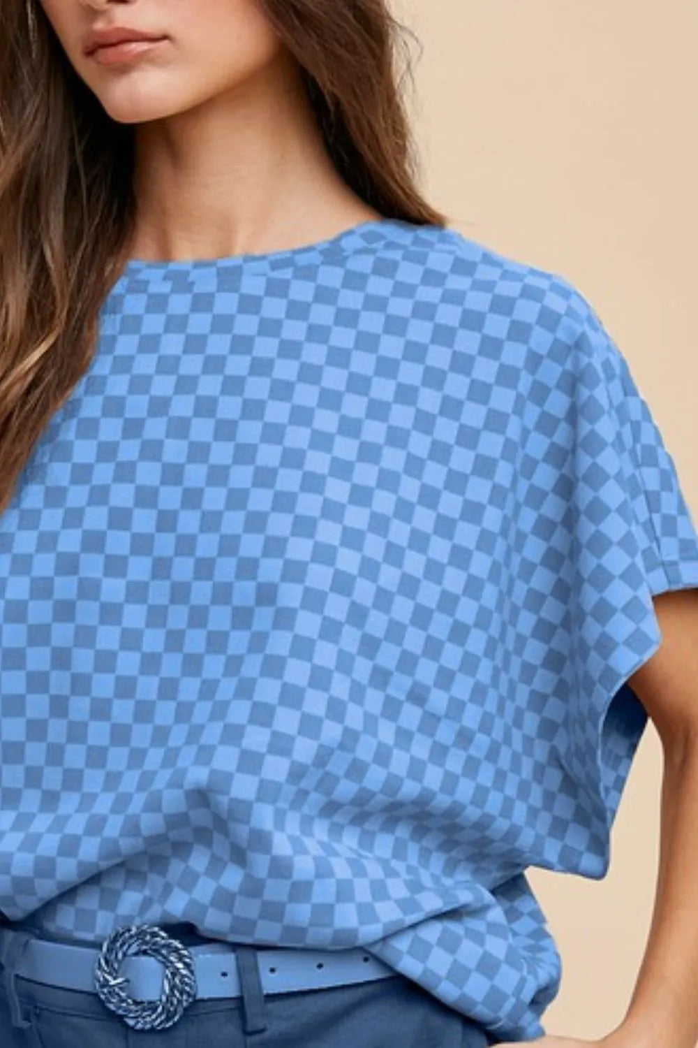 Annie Wear Checkered Round Neck Short Sleeve T-Shirt - Brittney MADE