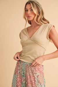Aemi+Co V-Neck Cap Sleeve Cropped Top - Brittney MADE