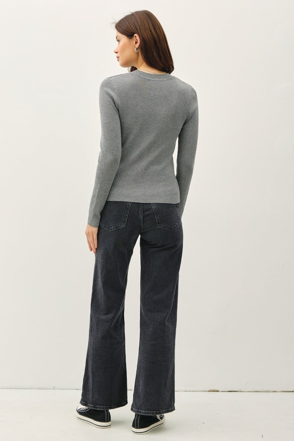 Be Cool Round Neck Long Sleeve Ribbed Sweater - Brittney MADE