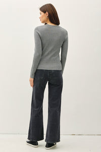 Be Cool Round Neck Long Sleeve Ribbed Sweater - Brittney MADE