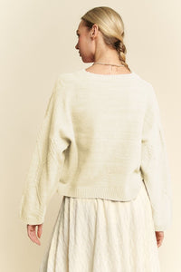 Davi & Dani Diamond Cable Pattern Drop Shoulder Sweater - Brittney MADE