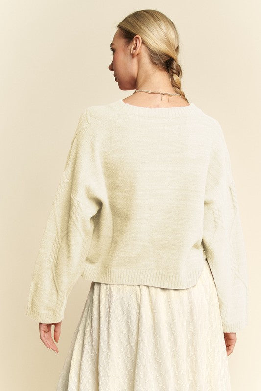 Davi & Dani Diamond Cable Pattern Drop Shoulder Sweater - Brittney MADE