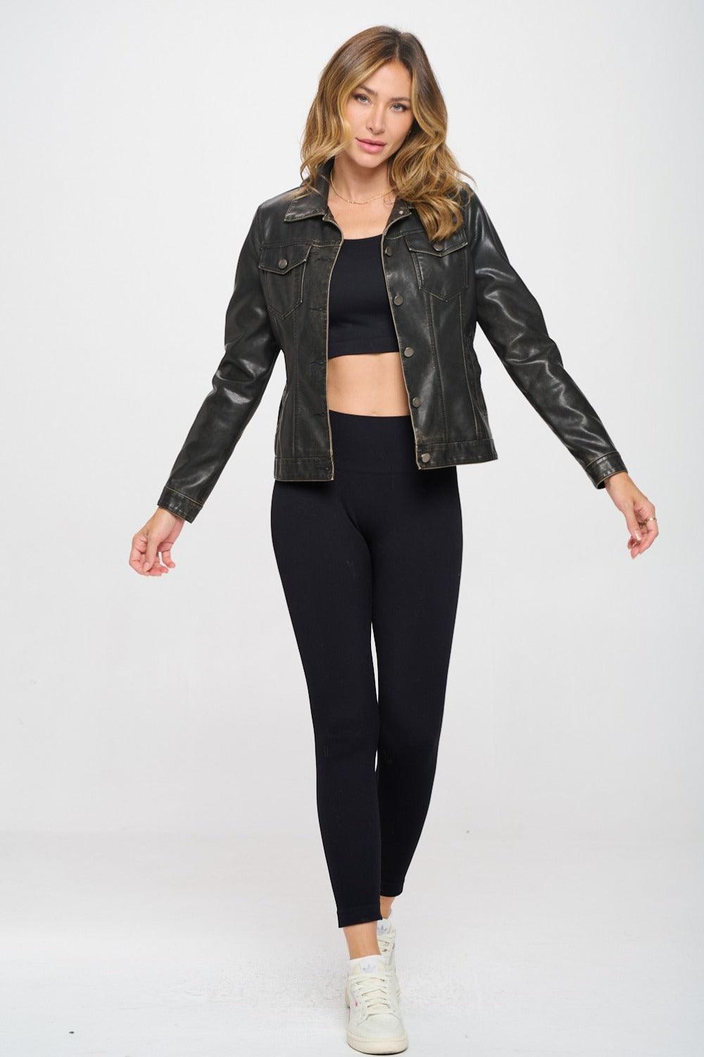 Coalition LA Button Down Cargo Vegan Leather Shacket - Brittney MADE