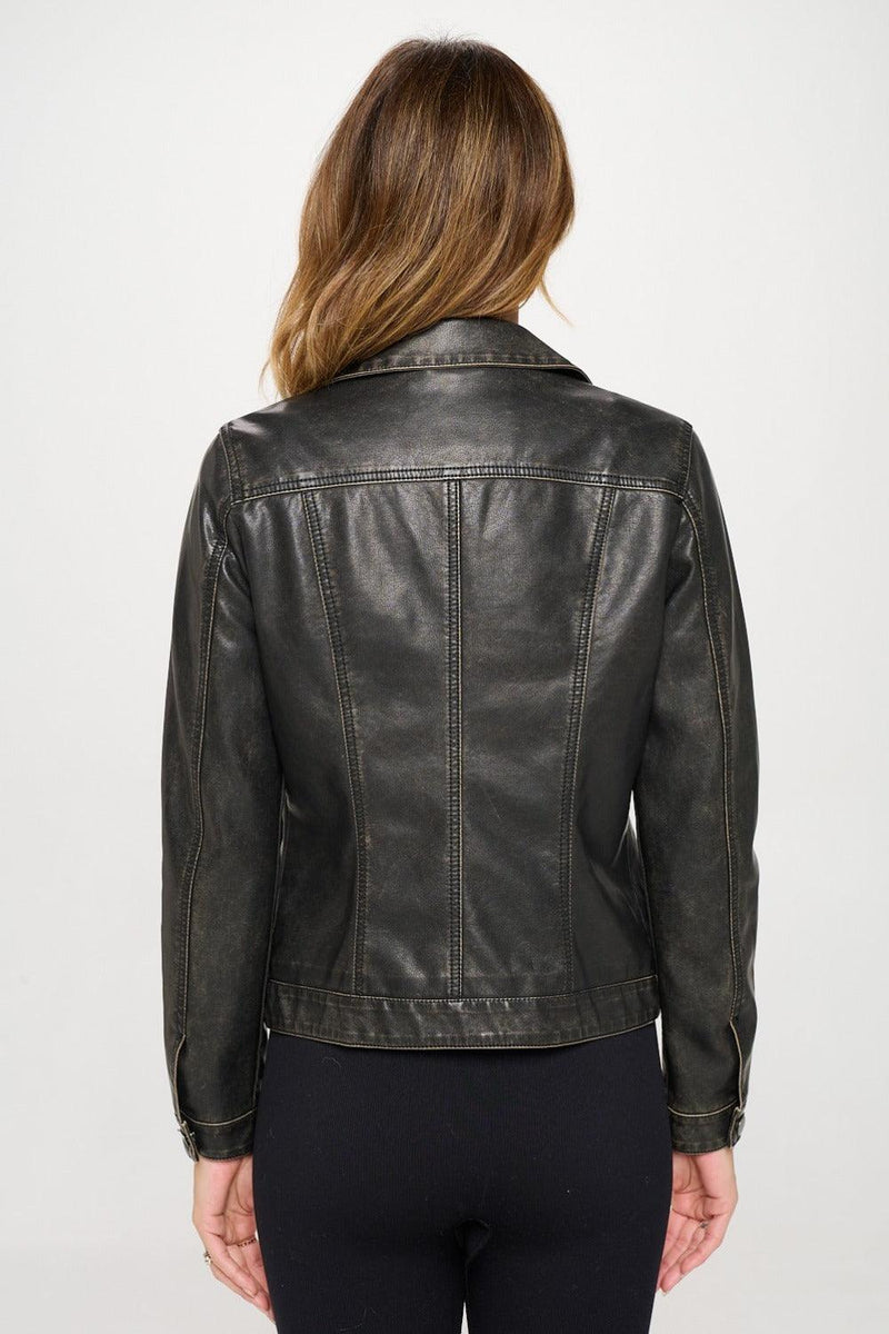 Coalition LA Button Down Cargo Vegan Leather Shacket - Brittney MADE