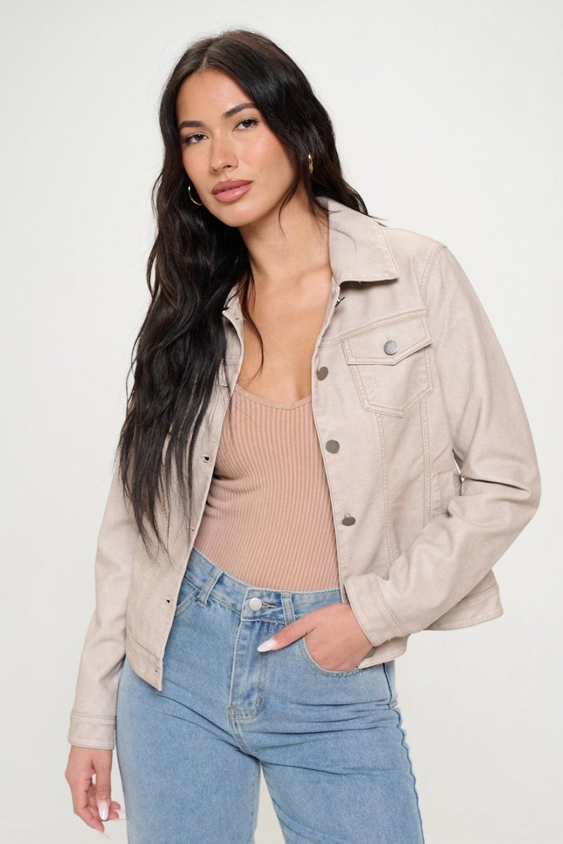 Coalition LA Button Down Cargo Vegan Leather Shacket - Brittney MADE