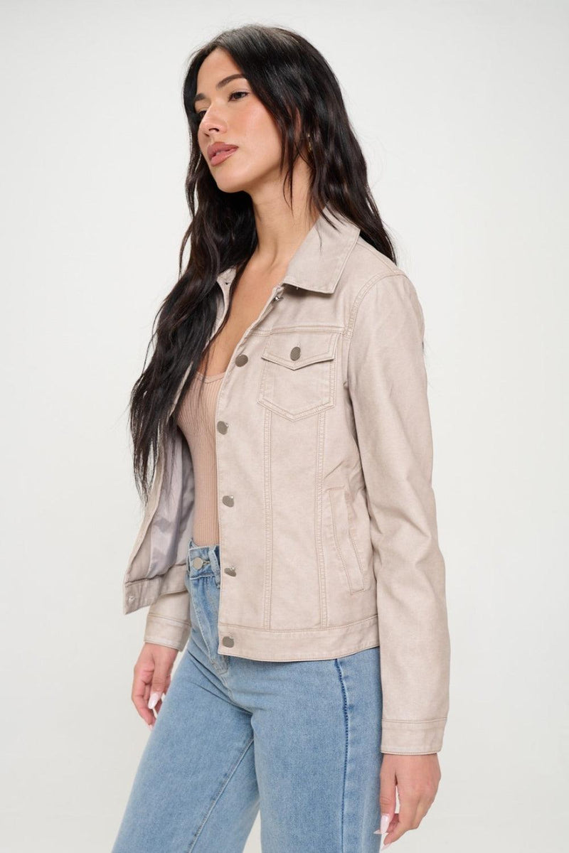 Coalition LA Button Down Cargo Vegan Leather Shacket - Brittney MADE