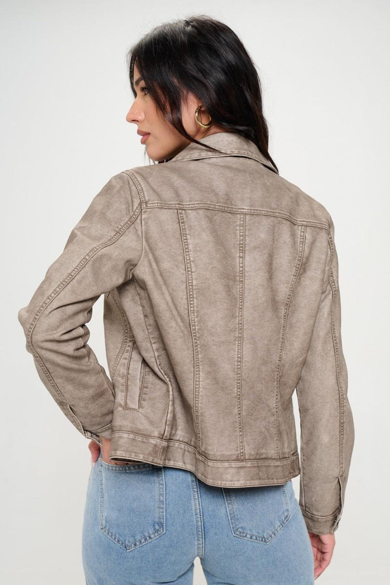 Coalition LA Button Down Cargo Vegan Leather Shacket - Brittney MADE