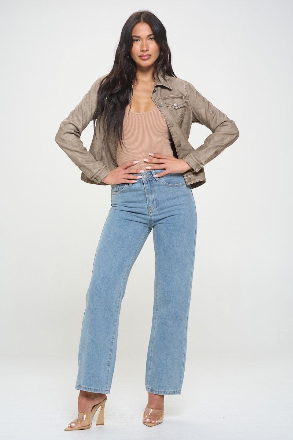 Coalition LA Button Down Cargo Vegan Leather Shacket - Brittney MADE