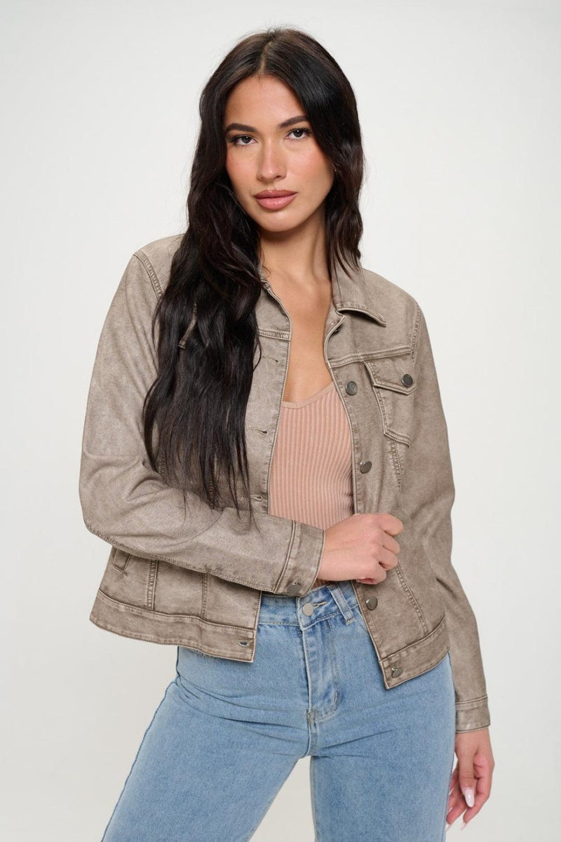 Coalition LA Button Down Cargo Vegan Leather Shacket - Brittney MADE