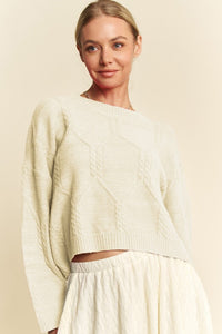Davi & Dani Diamond Cable Pattern Drop Shoulder Sweater - Brittney MADE