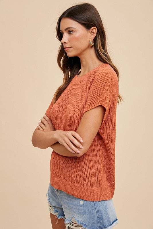 Annie Wear Round Neck Short Sleeve Sweater - Brittney MADE