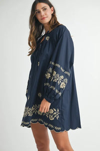 MABLE Embroidered Long Sleeve Peasant Mini Dress - Brittney MADE