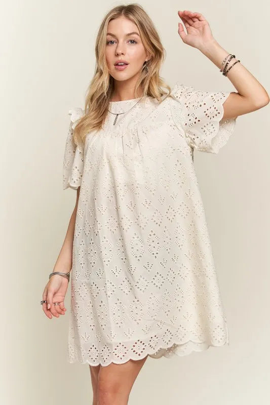 ADORA Ruffled Eyelet Round Neck Dress - Brittney MADE