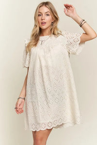 ADORA Ruffled Eyelet Round Neck Dress - Brittney MADE