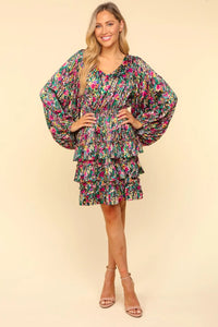 Haptics V-Neck Satin Floral Layered Dress - Brittney MADE