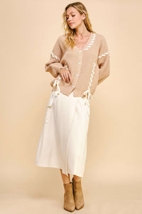 Davi & Dani Lace-Up Ribbon Bow Button Down Cardigan - Brittney MADE