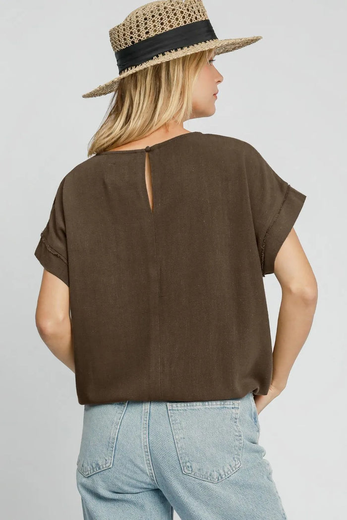 Umgee Drawstring Hem Round Neck Short Sleeve T-Shirt - Brittney MADE