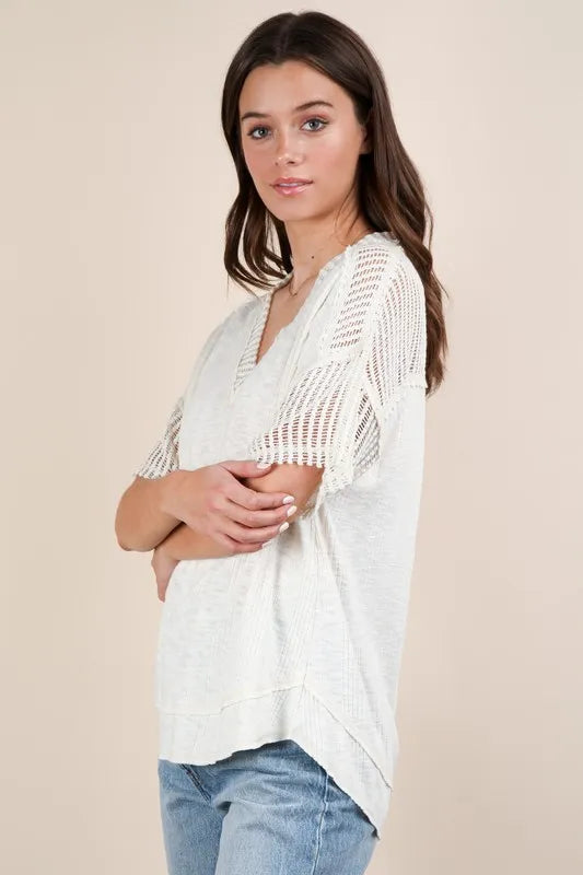 VERY J Plus Size Oversized Contrast Knit Comfy Casual Top - Brittney MADE