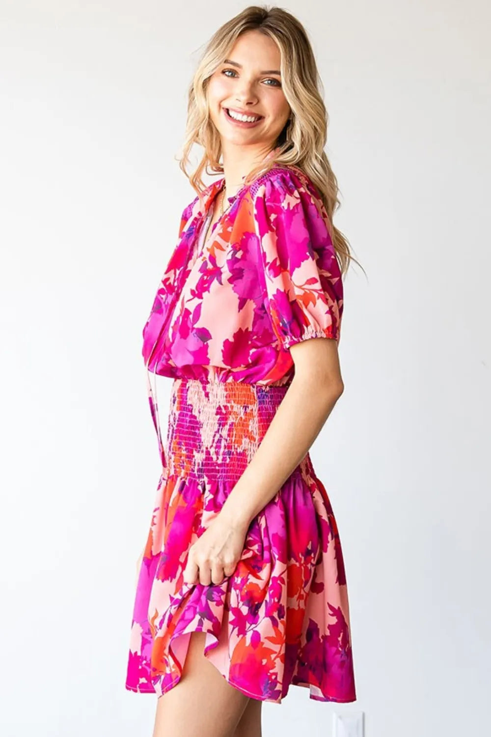 First Love Floral Short Sleeve Smocked Mini Dress - Brittney MADE