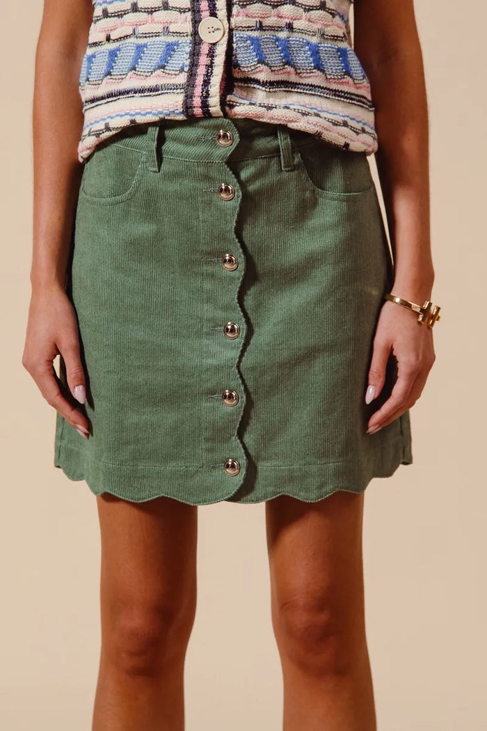 SO ME Scallop Buttoned Front Corduroy Mini Skirt - Brittney MADE