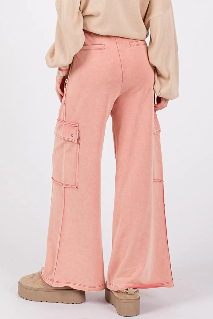 SAGE + FIG Knit Terry Mineral Wash Wide Leg Pants - Brittney MADE