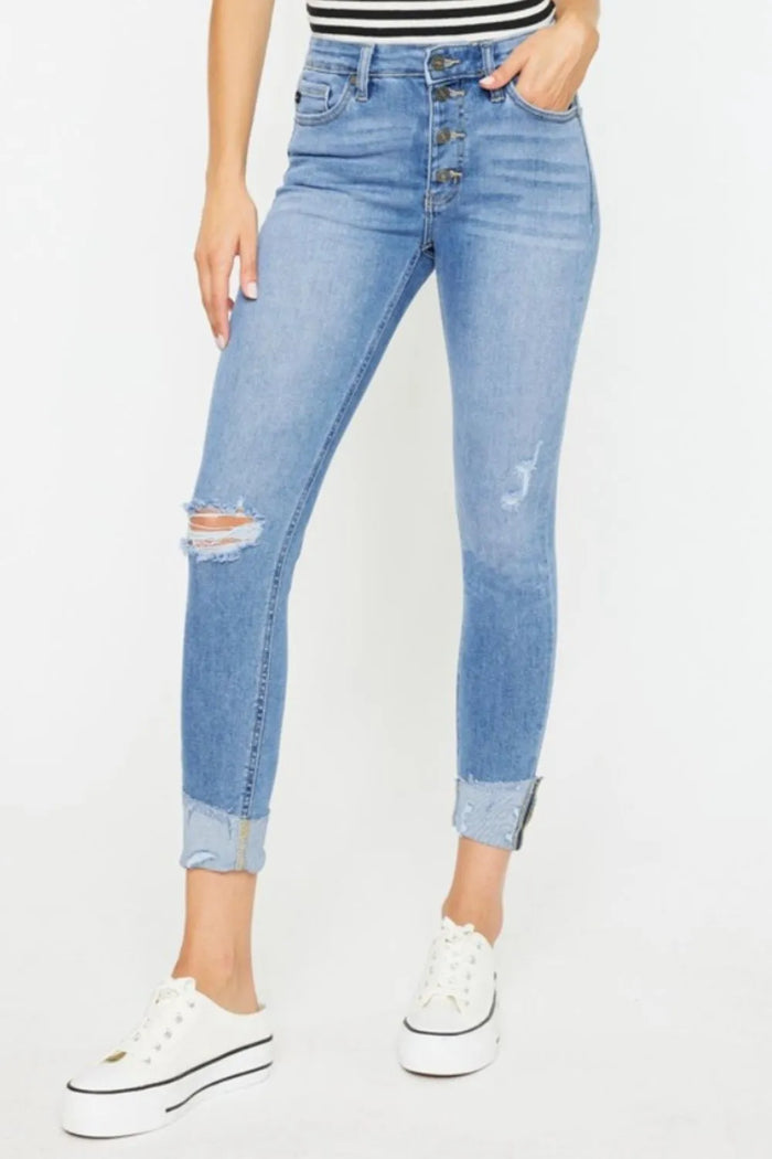 Kancan Distressed Cat's Whiskers Button Fly Jeans - Brittney MADE