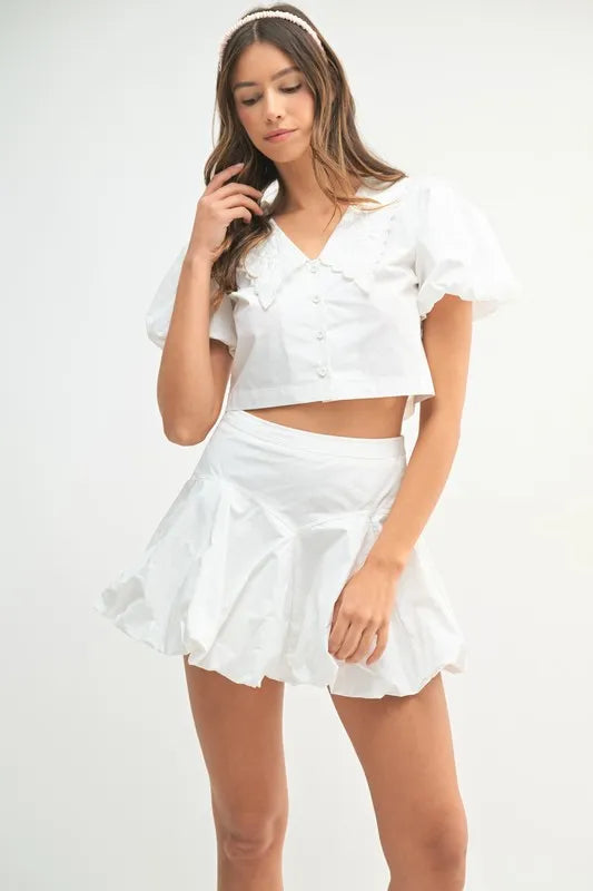 MABLE Puff Sleeve Button Down Top and Bubble Skirt Set - Brittney MADE