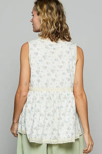 POL Lace Detail Floral V-Neck Sleeveless Top - Brittney MADE