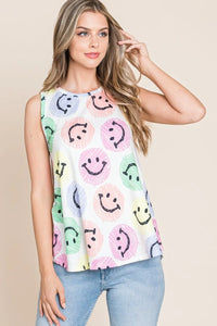 BOMBOM Smiley Face Round Neck Tank - Brittney MADE