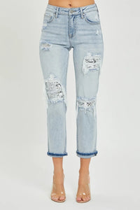 RISEN Mid-Rise Sequin Patched Jeans - Brittney MADE
