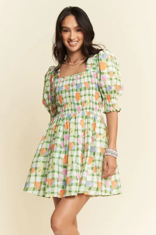 Davi & Dani Fruits Printed Smocking Mini Dress - Brittney MADE