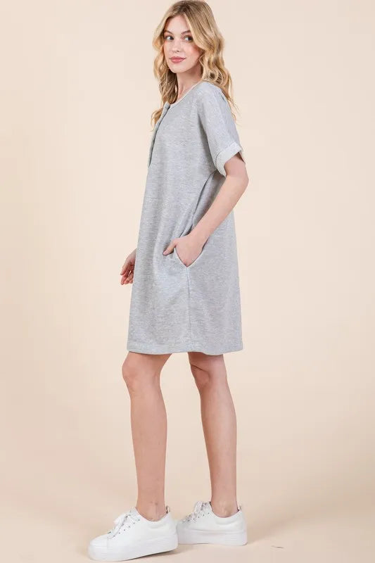 BOMBOM Casual Contrast Trim Henley Dress - Brittney MADE