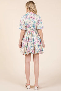 GeeGee Floral Eyelet Lace Puff Sleeve Mini Shirt Dress - Brittney MADE
