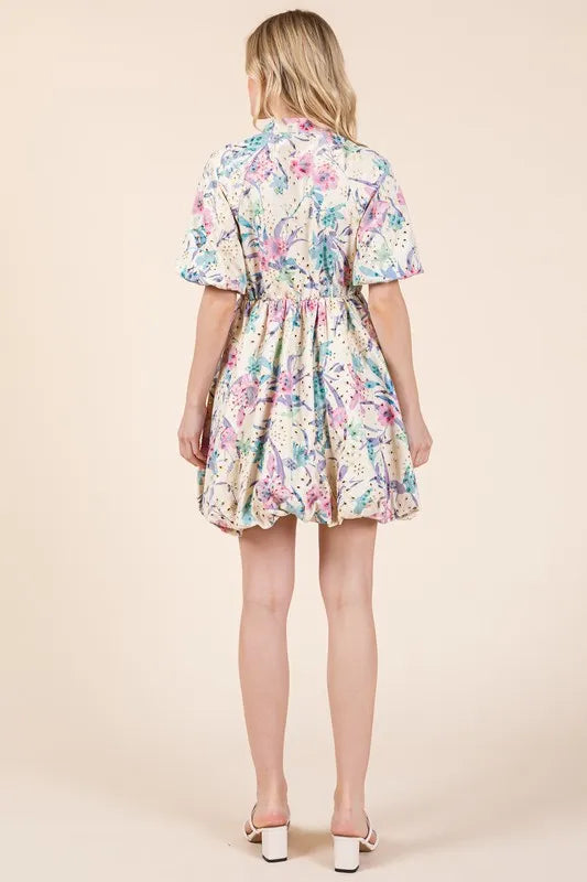 GeeGee Floral Eyelet Lace Puff Sleeve Mini Shirt Dress - Brittney MADE