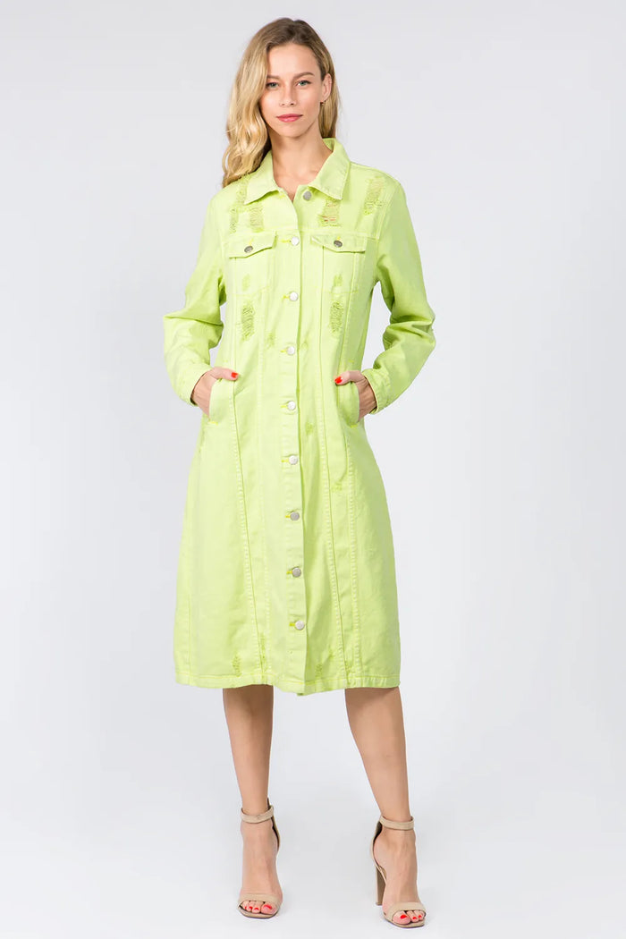 American Bazi Button Up Distressed Denim Dress - Brittney MADE