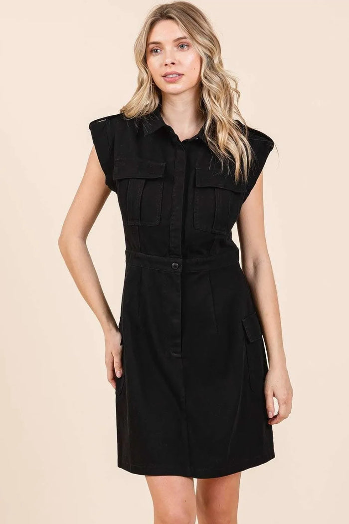 Mittoshop Cargo Pocket Half Button Mini Dress - Brittney MADE