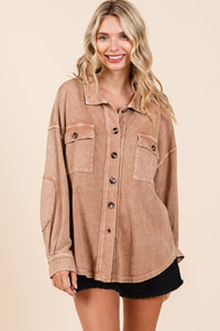 Mittoshop Mineral Wash French Terry Elbow Patch Shacket - Brittney MADE
