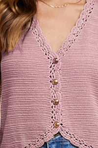 Annie Wear Crochet Trim Button Down Sweater Vest - Brittney MADE