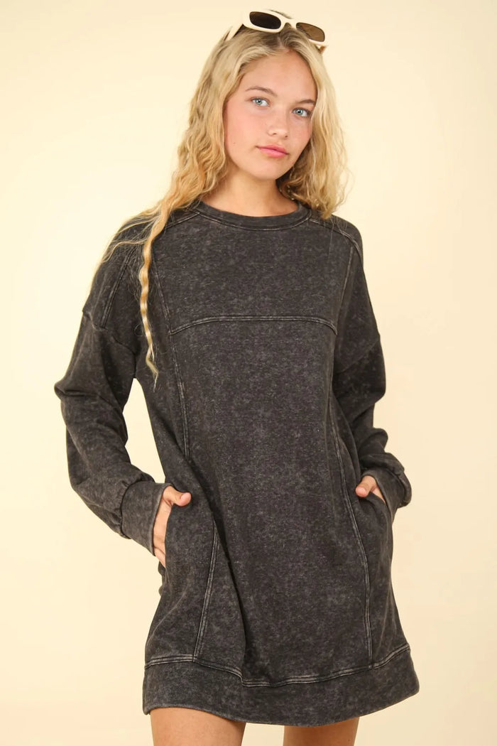 VERY J Mineral Washed Oversized Sweatshirt Mini Dress - Brittney MADE