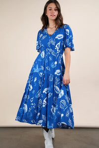 VERY J Printed V-Neck Resort Midi Dress - Brittney MADE