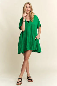 ADORA Tiered Notched Short Sleeve Dress - Brittney MADE