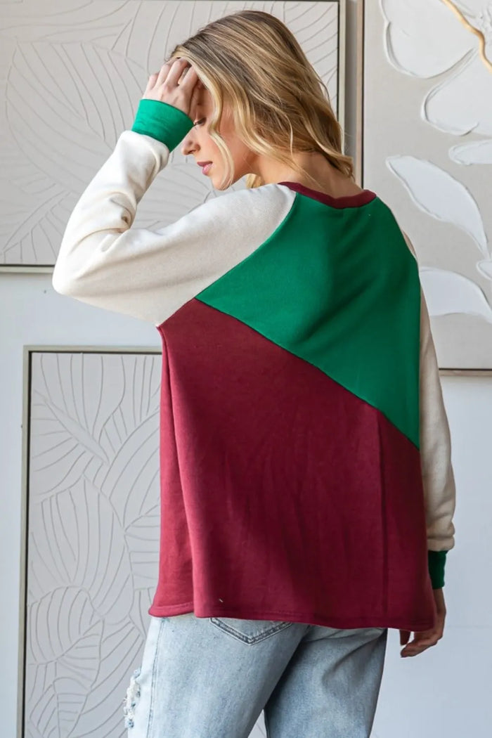 HOPELY Full Size Color Block Long Sleeve T-Shirt - Brittney MADE