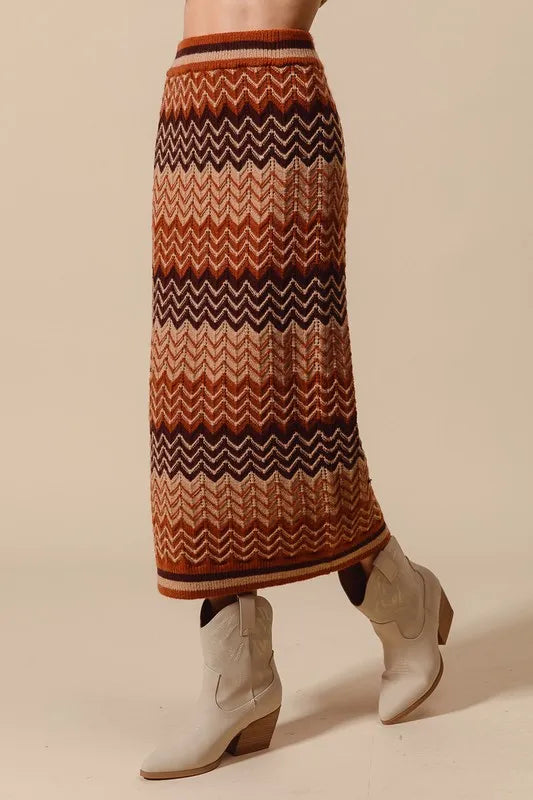 SO ME Multi Color Chevron Knit Skirt - Brittney MADE