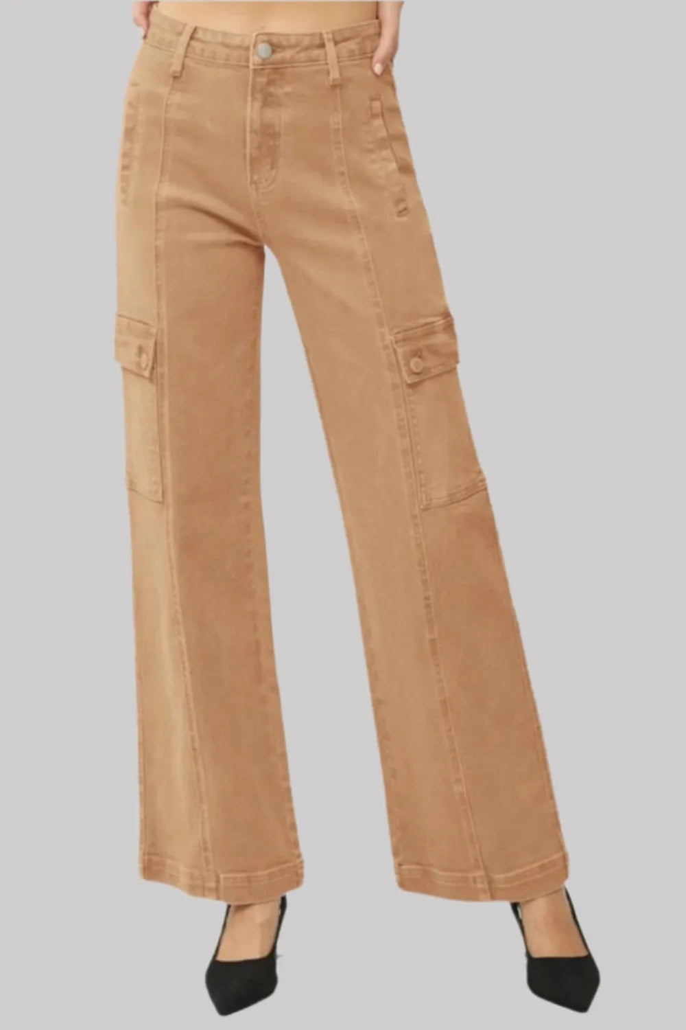 RISEN Full Size High Rise Wide Leg Cargo Jeans - Brittney MADE