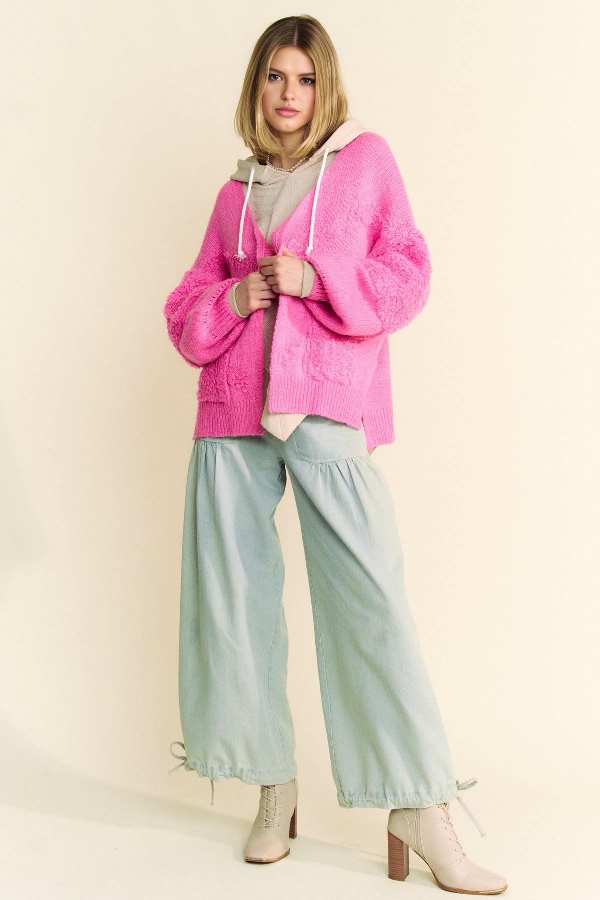 Davi & Dani Side Slit Open Front Long Sleeve Cardigan - Brittney MADE